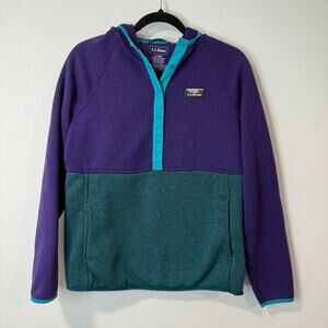 L.L.Bean Women's Half Snap Fleece Pullover Hoodie Sweatshirt Teal Purple Small